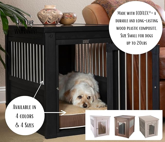 New Age Pet ECOFLEX Dog Crate End Table - Furniture-Style Pet Crate for Crate Trained Dogs - Stainless Steel Tubing & a Latched Closure - 10 Year Manufacturer's Warranty, Medium, Black