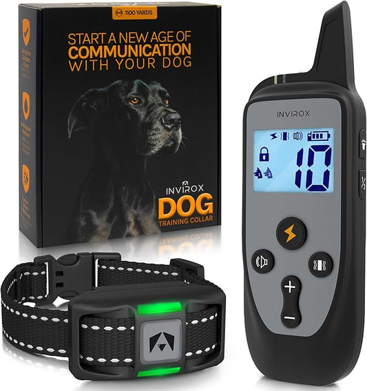 INVIROX Dog Training Collar [2025 Edition] 123 Levels Dog Training Collar with Remote 1100yd Range E Collar for Dogs Training 100% Waterproof Rechargeable, Manual Bark Collar for Large Dog