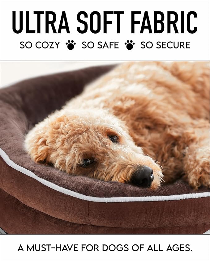 OhGeni Orthopedic Dog Bed for Extra Large Dogs, Dog Couch Design with Egg Foam Support, Removable, Machine Washable Plush Cover and Non-Slip Bottom with Four Sided Bolster Cushion (Brown)