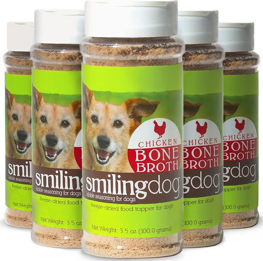 Herbsmith Bone Broth Kibble Seasoning - DIY Raw Coated Kibble Mixer - Freeze Dried Meat + Bone Broth Powder for Dogs - Chicken 3.5 oz [Bundle x5 Units]