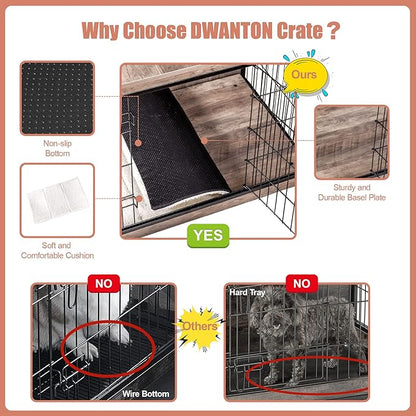 DWANTON Dog Crate Furniture with Cushion, Wooden Dog Crate with Double Doors, Dog Furniture, Indoor Dog Kennel，End Table, Medium, 32.5" L, Greige