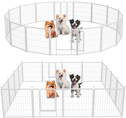 Simple Deluxe Dog Playpen, 24" Height 16 Panels Fence with Anti-Rust Coating, Metal Heavy Portable Foldable Dog Pen for Small/Medium Dogs RV Camping, White