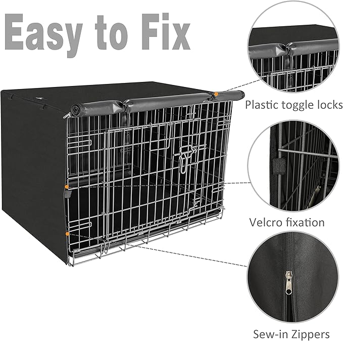 X-ZONE PET Double Door Dog Crate Cover - Polyester Pet Kennel Cover (Fits 24 30 36 42 48 inches Wire Crate) (48 Inch, Black)