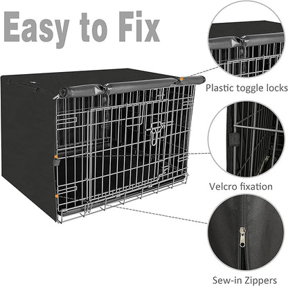 X-ZONE PET Double Door Dog Crate Cover - Polyester Pet Kennel Cover (Fits 24 30 36 42 48 inches Wire Crate) (48 Inch, Black)