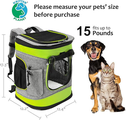 Kritter Planet Pet Carrier Backpack for Dogs and Cats, Breathable Pet Backpack with 2 Mesh Window,Portable Pet Carrier for Camping