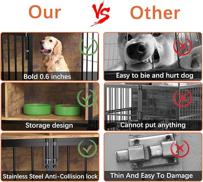 aboxoo 32/40 Inches Furniture Style Dog Crate for Medium Small Dog,Indoor Dog Kennels with Drawers Storage(Rustic Brown)