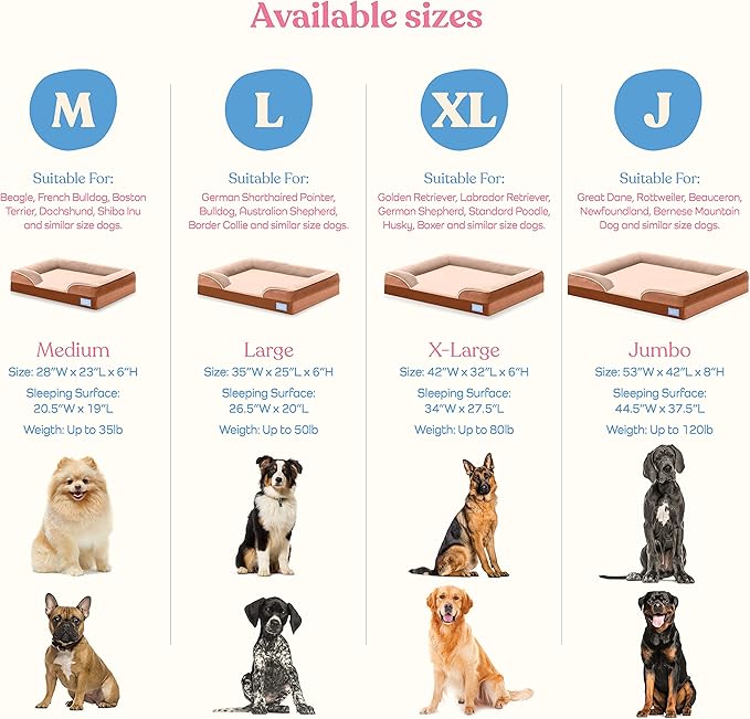 Orthopedic Sofa Dog Bed - Ultra Comfortable Dog Bed for Large Dogs - Breathable & Waterproof Pet Bed- Egg Foam Sofa Bed with Extra Head and Neck Support - (X-Large, Brown)