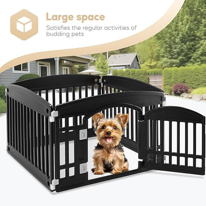 Simple Deluxe Plastic Dog Playpen, 24" Exercise 4-Panel Pet Playpen with Door, Safe and Secure, Folding and Portable Puppy Playpen for Puppies and Small Dogs, Black