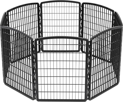 IRIS USA Dog Playpen, 8-Panel 34" Pet Playpen, Puppy Playpen, Indoor/Outdoor Dog Pen, 63 x 63 x 34, Foldable, Customizable, Black