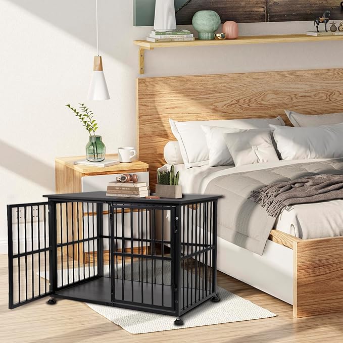 48 Inch Heavy Duty Dog Crate Furniture for Extra Large Dogs, Decorative Pet House End Table, Wooden Cage Kennel Furniture Indoor, XL XXL Dog Crate, Black