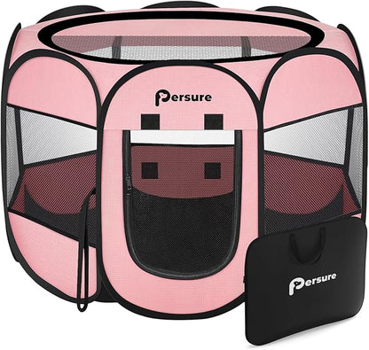 Dog Cat Playpen Indoor Outdoor for Puppy Pet Dogs Cat Recovery After Surgery, Dog Tent Crates Cage Indoor/Outdoor, Portable Pop Up Dog Kennel with Carrying Case for Travel (Premium Pink, Medium)