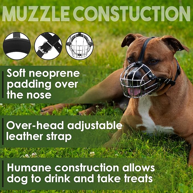 BRONZEDOG Dog Muzzle Wire Basket Metal Mask for Small, Medium and Large Dogs, Breathable, Dog can Drink, Adjustable, Padded, Training, Prevents Biting (Size 4: Pitbull & Amstaff)