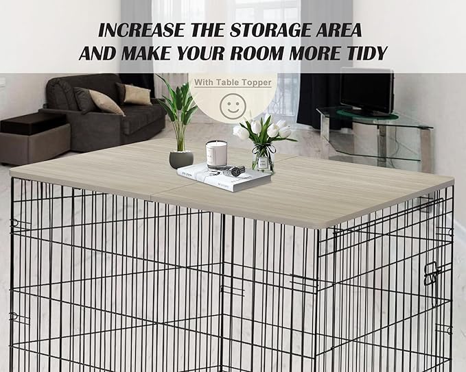 HiCaptain Crate Topper for Dog Cages, Foldable 42 inches Dog Crate Topper Wood, Durable Decorative Dog Kennel Table Topper for Large Dogs Modern Style