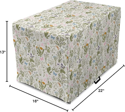 Ambesonne Floral Dog Crate Cover, Vintage Garden Plants Herbs Flowers Botanical Classic Design Art, Easy to Use Pet Kennel Cover for Small Dogs Puppies Kittens, 22 Inch, Pink Blue