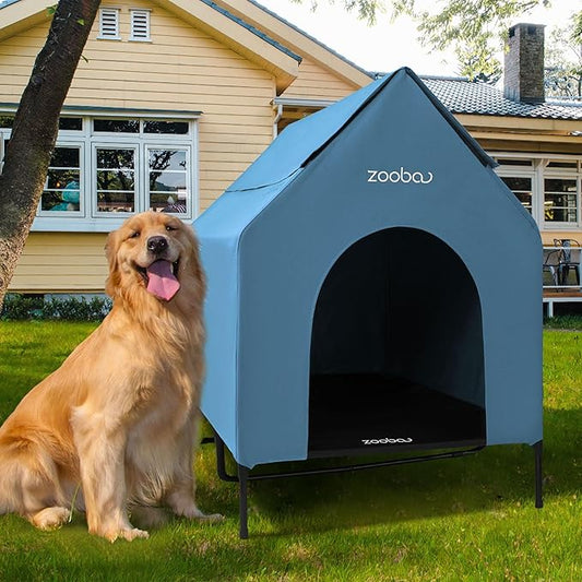 X-Large 48" Dog House - Weatherproof PVC, Elevated Cooling Bed, Easy to Clean (Blue)
