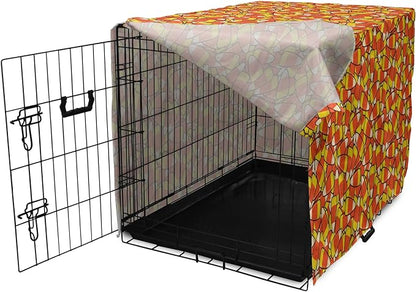 Lunarable Candy Corn Dog Crate Cover, Continuous Illustration of Cartoon Style Traditional Halloween Items, Easy to Use Pet Kennel Cover for Cats & Medium Dogs, 30 Inch, Vermilion Mustard