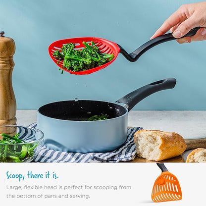 Dreamfarm Lestrain 2-in-1 Drip-Catching Sit-Up Slotted Cooking Spoon Scoop & Strainer - 11" Black