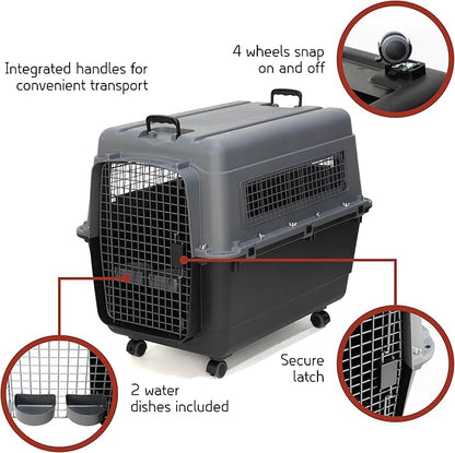 SportPet Designs Plastic Airline Approved Kennels Wire Door Travel Dog Crate, X-Large