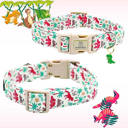 Lionheart glory Dog Collar, Dinosaurs Print Dogs Collar Adjustable Soft Comfortable Collars for Large Dogs Girl or Boy Pet Gift Cute Spring Summer Collar