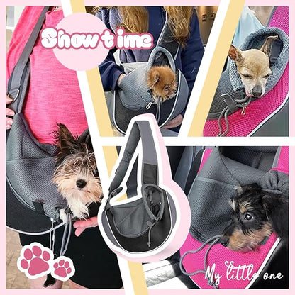 YUDODO Pet Dog Sling Carrier Mesh Hand Free Adjustable Dog Satchel Carrier Bag Papoose Crossbody for Small Medium Dog Cat Rabbit (M(up to 10 lbs), Black)