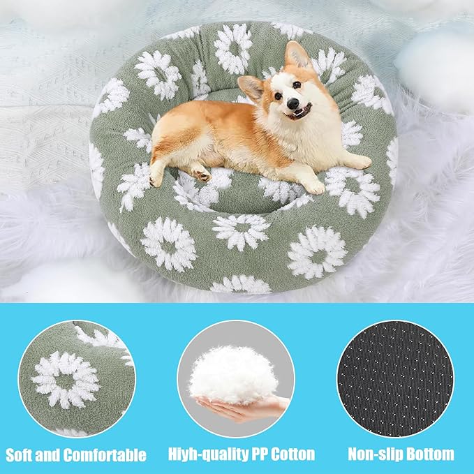 HYQ Small Dog Bed, Cat Beds for Indoor Cats, Dog Beds for Small Dogs with Anti-Slip Bottom, Cute Puppy Bed Washable-White-24inch