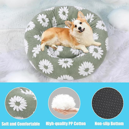 HYQ Small Dog Bed, Cat Beds for Indoor Cats, Dog Beds for Small Dogs with Anti-Slip Bottom, Cute Puppy Bed Washable-White-24inch