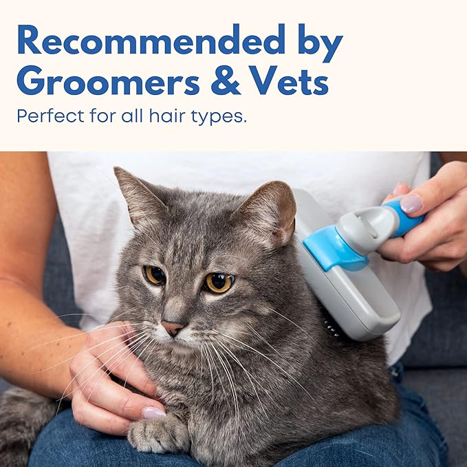 Self Cleaning Slicker Brush for Dogs and Cats - Hair Brush for Medium to Long-haired Pets - Effective, Comfortable, and Easy to Clean - White and Blue