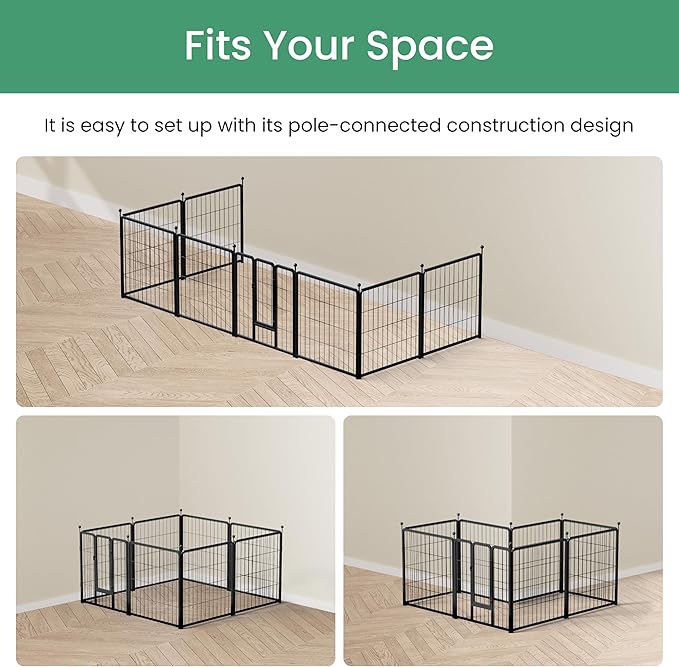 HealSmart Dog Playpen Indoor, Puppy Playpen Indoor for Yard, Camping, 24" Height 16 Panels Heavy Duty Dog Pen for Puppies/Small Dogs, Black