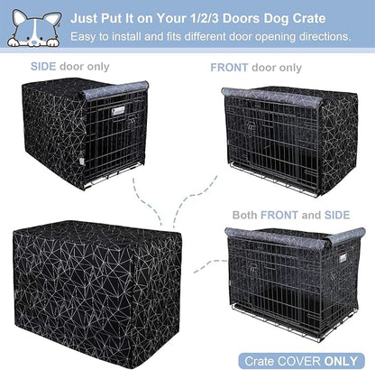 Explore Land Pattern Dog Crate Cover for 54 Inches Wire Cage, Heavy-Duty Polyester 1 2 3 Doors Standard Metal Pet Kennel Enclosure (Brief Polygonal)