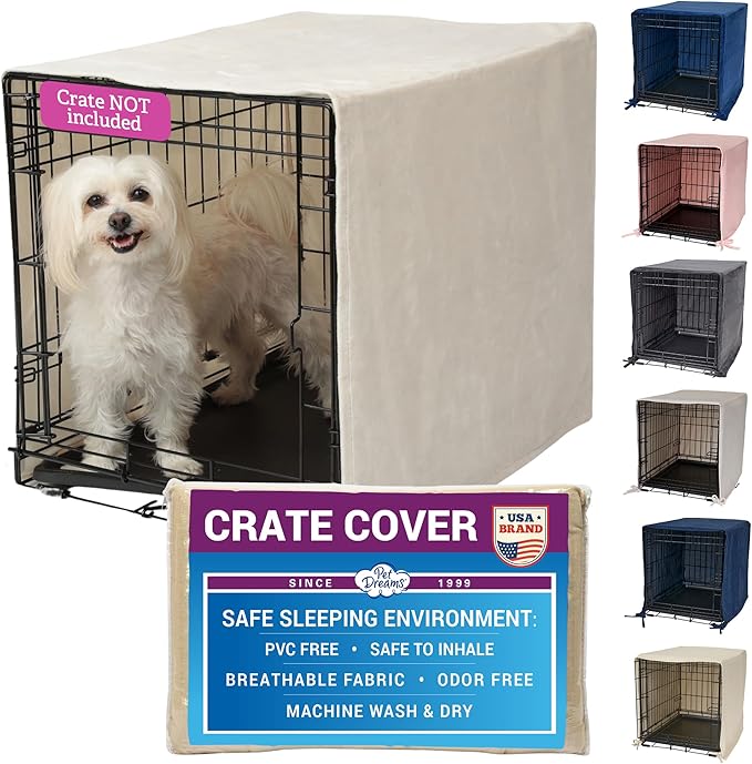 Pet Dreams Dog Crate Cover - Breathable Fabric Kennel Topper for Single-Door Crates, Fits iCrate Dog Cages 18, 24, 30, 36, 42, 48 Inches (Ivory, Large, 36")