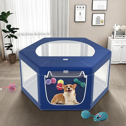 Hexagonal Dog playpen, 45Inch Soft Puppy Playpen with 600D Oxford Fabric, Stable Structure with Thickend Stainless Steel Tubes, 25.6 Inch Height Pet Playpen for Small Dogs and Small Animals