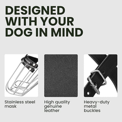 BRONZEDOG Dog Muzzle Wire Basket Metal Mask for Small, Medium and Large Dogs, Breathable, Dog can Drink, Adjustable, Padded, Training, Prevents Biting (Size 4: Pitbull & Amstaff)