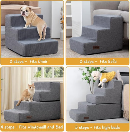 Dog Stairs for High Bed,5 Steps Pet Stairs for Small Dogs and Cats，Anti-Slip Removable Dog Steps for Bed,Bed Stairs for Dog,Grey