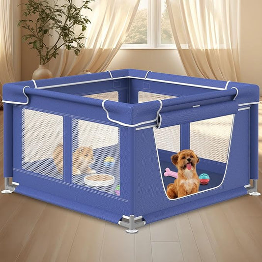 Puppy PlayPen 42 × 42 Inch, Dog Playpen with Gate for Puppies, Small and Medium Dogs, Pet PlayPen for Outdoors & Indoors, Tear Resistant Fabric.