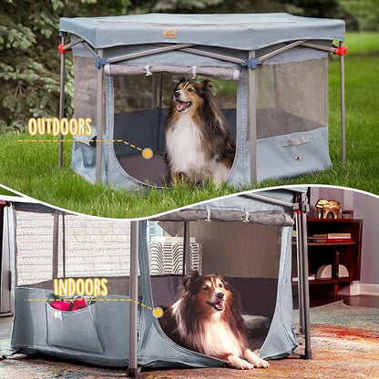 Zora Portable Pet Playpen, Foldable Dog Playpens for Indoor and Outdoor Exercise, Pop Up Pet Fence with Carrying Case for Dogs/Puppies, Dove Gray, 49" x 49" x 28"