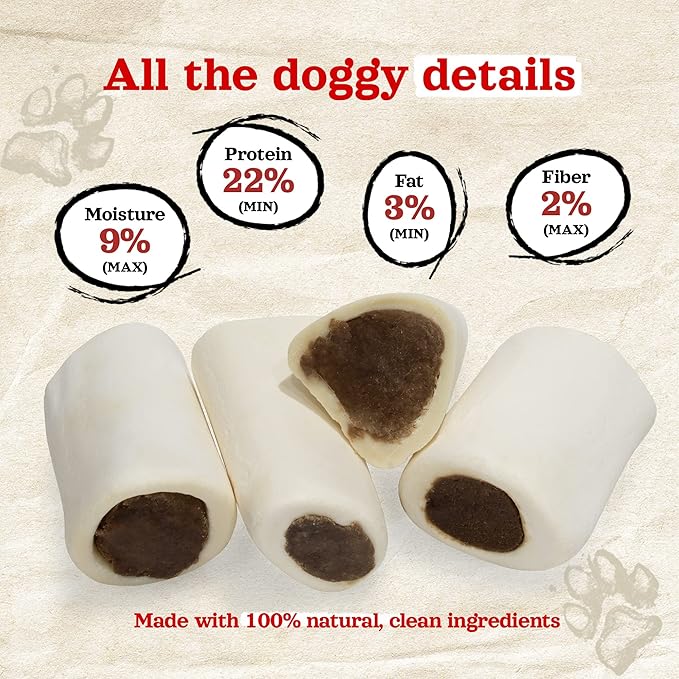 Natural Farm Peanut Butter Filled Bones (3-4 Inch, 6 Pack), Limited Ingredient, Natural Stuffed Dental Dog Bone Treats for Dogs, Made with Real Beef