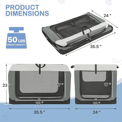 MoNiBloom 36 Inch Dog Crate for Large Medium Dogs, 3-Door Collapsible Dog Crate Foldable Pet Kennel w/Durable Mesh Windows for Indoor Outdoor Used