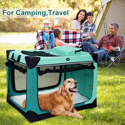 Ownpets Collapsible Dog Crate, 42 inch Portable Travel Dog Crate for Large Dogs, 4-Door Foldable Pet Kennel with Durable Mesh Windows & Soft Mat