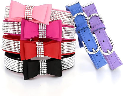 Yellow XS Dog Collar with Bowtie, Rhinestone Dog Collar Crystal Jeweled Pretty Girl Bows Cat Collars Sparkling Glitter for XXS XS Small Dogs,X-Small