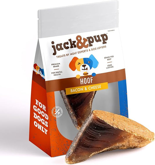 Jack&Pup Filled Cow Hooves for Dogs | Stuffed Dog Chew Hoofs | Natural Dog Chews Cow Hoofs for Dogs (Bacon & Cheese - 1 Bone)