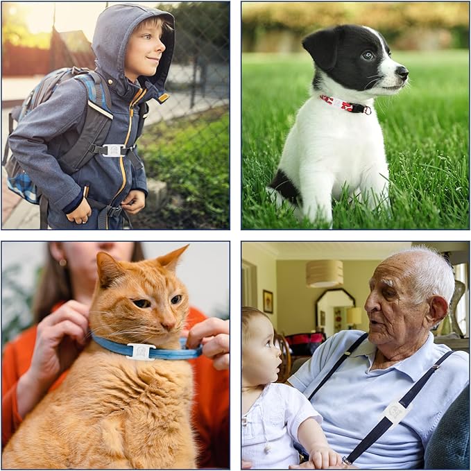 Kiniza 4 Pack Silicone AirTag Cat Dog Pets Collar Holder Waterproof with GPS Tracker for Apple White