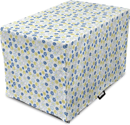 Lunarable Yellow and Blue Dog Crate Cover, Random Doodle Circles Abstract Floral Pattern, Easy to Use Pet Kennel Cover for Medium Large Dogs, 48 Inch, Pale Yellow Pale Blue