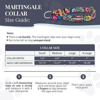 Lucky Love Dog Martingale Collar and Leash Set, Premium No Slip Collar and Leash Set, Floral Vivid Pattern Martingale Collar, Great for Whippets, Greyhounds, and More (Blackbird, Medium - Combo)