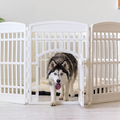 IRIS USA 34" 8-Panel Dog Playpen with Door, 63 x 63 x 35, Puppy Playpen, Dog Play Pen Indoors, Pet Fence, Medium Pets, White