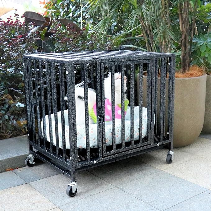Loonpon Dog Crates for Small Dogs Under 25lbs,24.4 inch Heavy Duty Small Dog Crate with Wheels,Metal Double Door Dog Kennel Indoor Outdoor for Small Dog Puppy