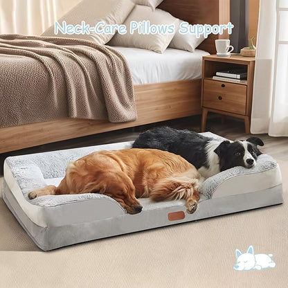 Orthopedic Dog Beds for Large Sized Dog - Waterproof Memory Foam Large Dog Bed, Washable Big Pet Beds with Removable Cover & Non-Slip Bottom (L, Grey)