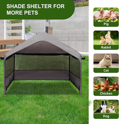 Extra Large Dog House Outside, Dog Tent Outdoor, Big Dog Shade Shelter Doghouse Canopy With Three-Sided Breathable Mesh Windows, Gray Sun Rain Cover For Pet Cat Goat Livestock 4'x 4'x 3.3'