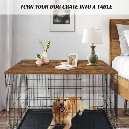 HiCaptain Dog Kennel Wooden Crate Table Topper, Foldable 48 inches Dog Table Top, Durable Decorative Dog Kennel Table Topper for Large Dogs Cage - Vintage Style