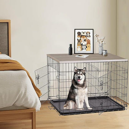Deblue Dog Crate Table Topper, Dog Kennel Table Topper for 42 Inches Cage, Rustic Style Decorative Dog Crate Table Topper for 42 Inches Wire Crate - Grey