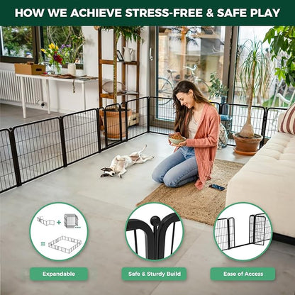 FXW Homeplus Dog Playpen for Indoor Use - Stress-Free and Safe Play, Heavy Duty 32 Inch 16 Panels Dog Pen for Small and Medium Dogs, Black│Patented